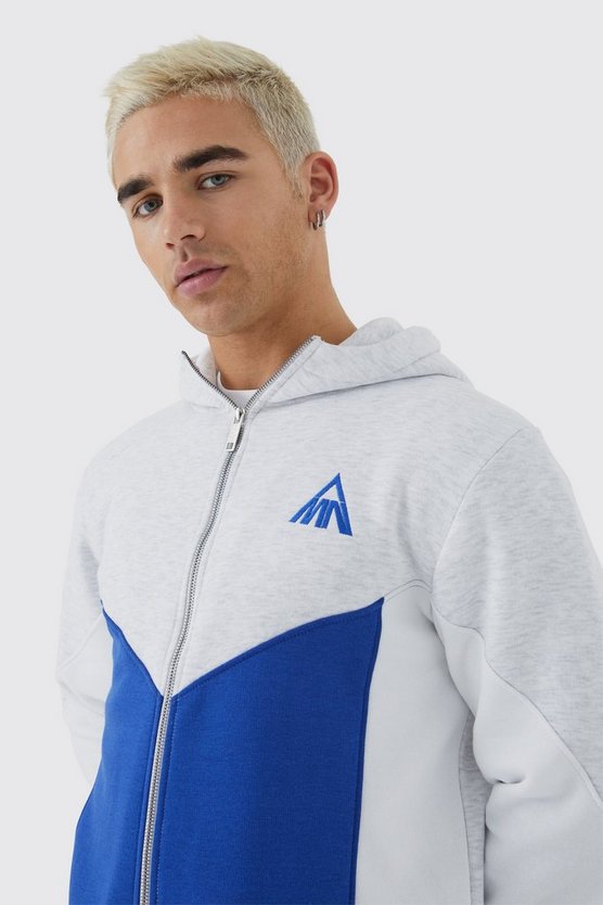 Slim-Fit Man Colorblock Hoodie mit Reißverschluss und Trichterkragen