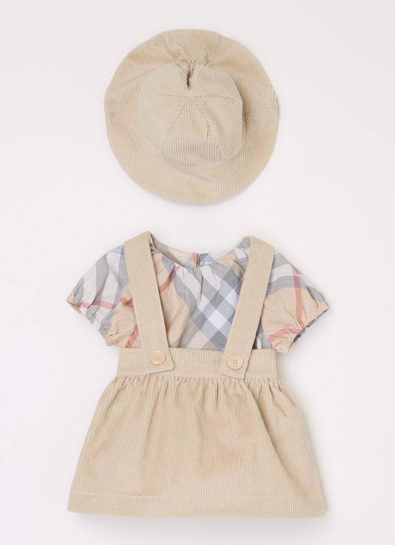 Burberry Sofia-sett med kjole med romper og bøttehatt, 3-delt