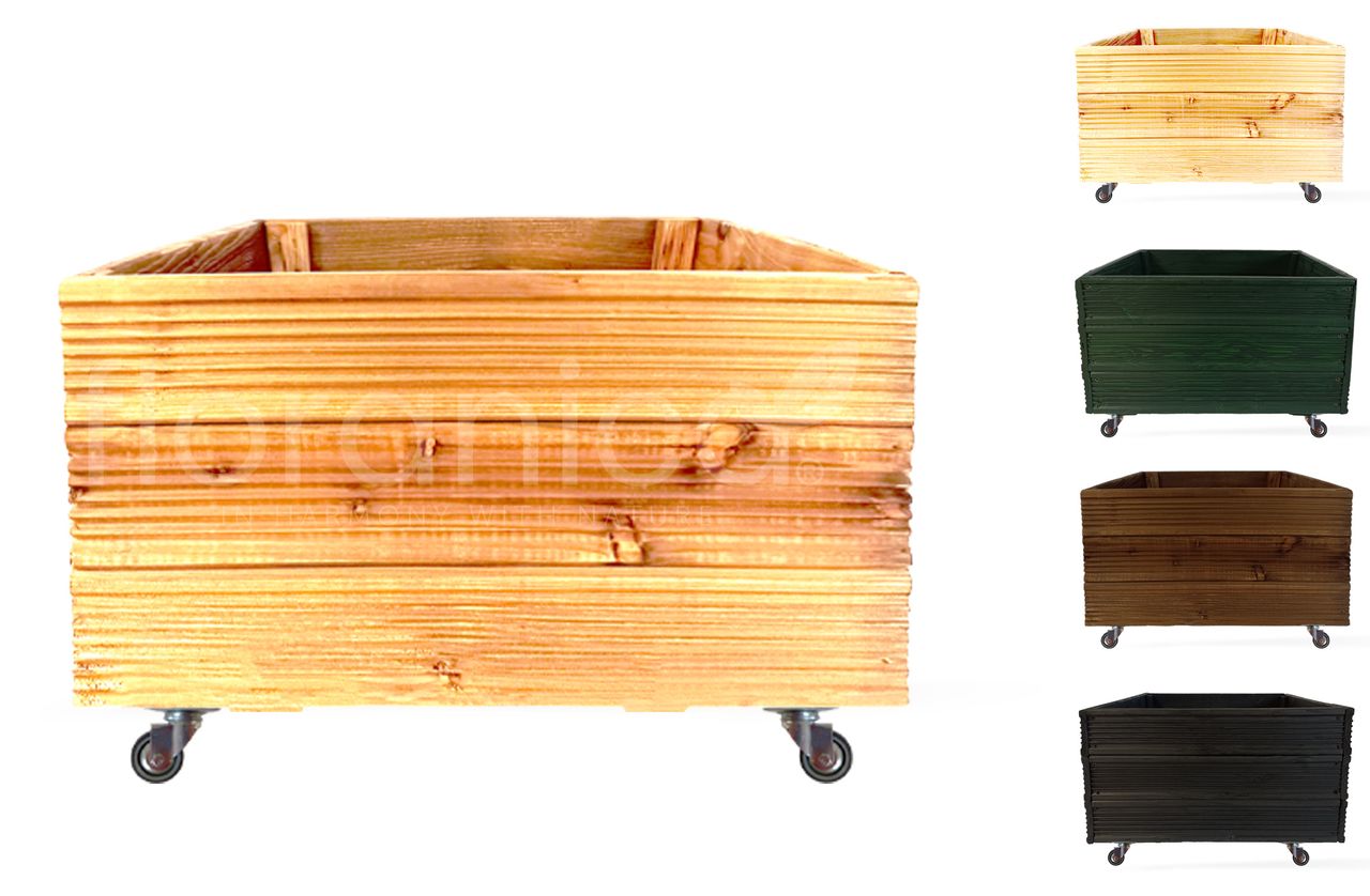 Pemicont Floranica Blumentopf aus Holz Kasten 4 Rollen 50cm x 535cm x 285cm Natural Imprägnierte Lärche Gehäuse für Kräuter Blumen Haus- und Gartendekoration Innen- und Außenbereich