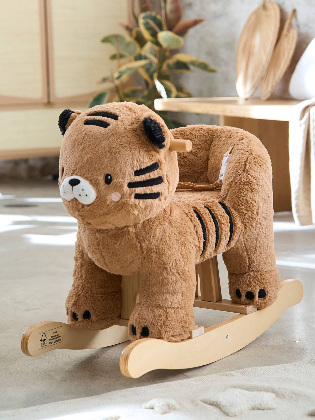 Tigre à bascule bébé en bois FSC® jaune