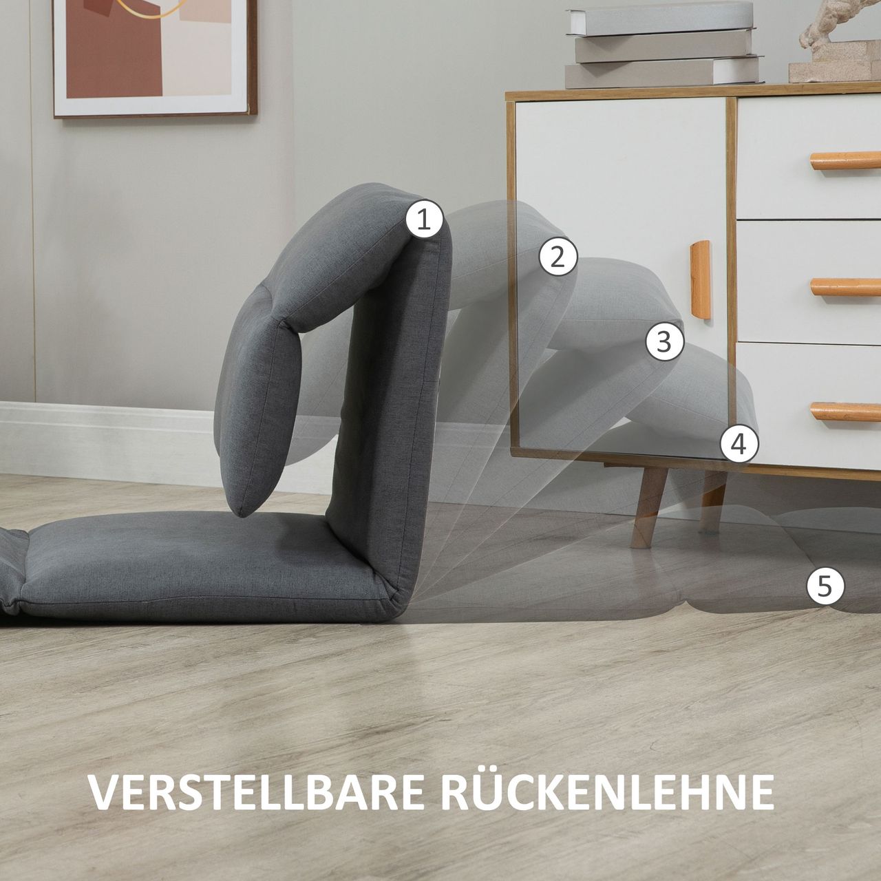 HOMCOM Bodenstuhl Bodensessel mit verstellbarer Rückenlehne Bodensofa Dunkelgrau