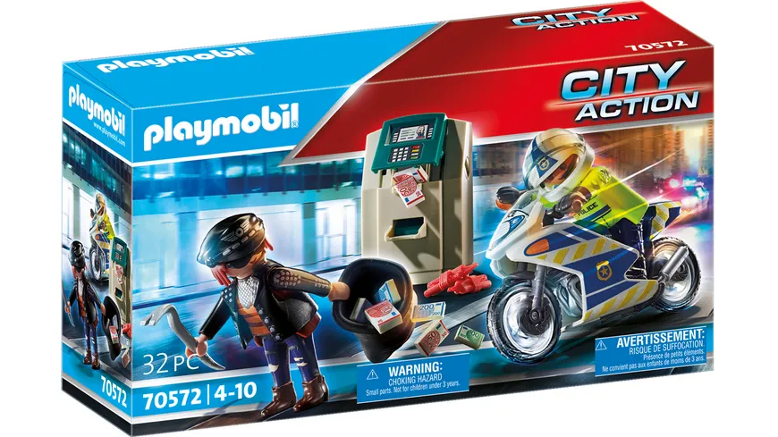 PLAYMOBIL 70572 - City Action - Polizei-Motorrad: Verfolgung des Geldräubers