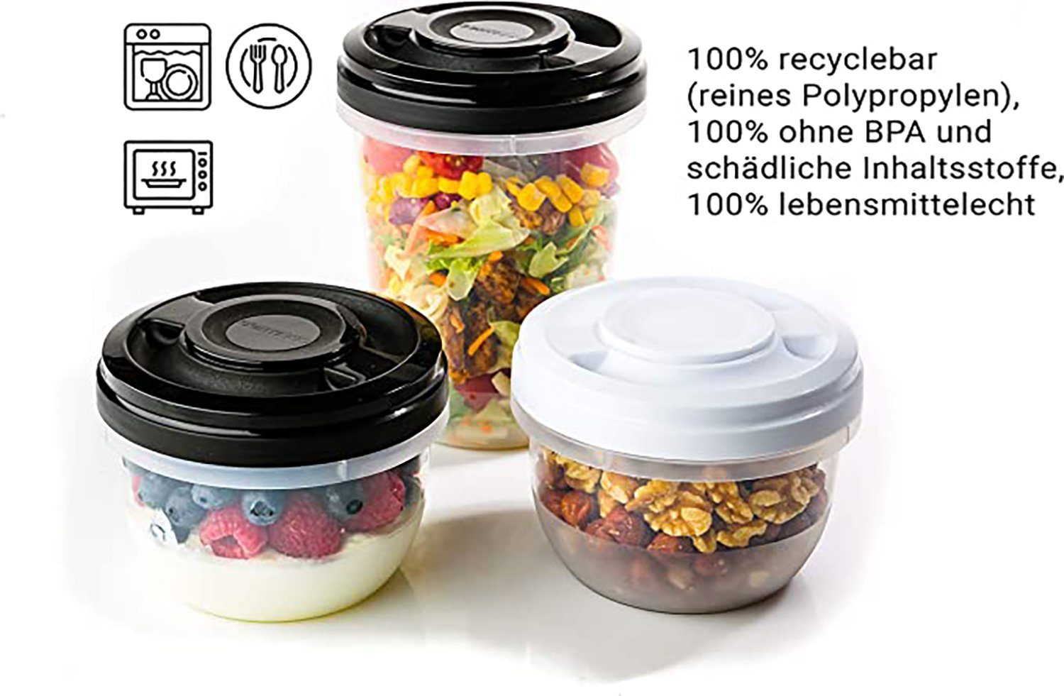 Centi Aufbewahrungsbecher Frischhaltedosen mit Schraubdeckel, z.B. für Meal Prep, stapelbar, Kunststoff, (Spar Set, 6-tlg., 1L Dose: H16 cm, Ø oben 12 cm- 500 ml Dose: H 9 cm, Ø wie 1L Dose), gefriergeeignet, mikrowellengeeignet, BPA-frei, geprüfte Q