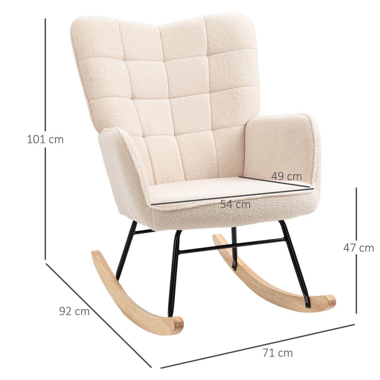 HOMCOM Schaukelstuhl Schwingsessel Akzentstuhl bis 120 kg, Polyester, Beige