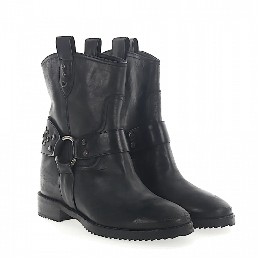 ROSS B. - Stiefeletten Kalbsleder Nieten Zierriemen schwarz - schwarz