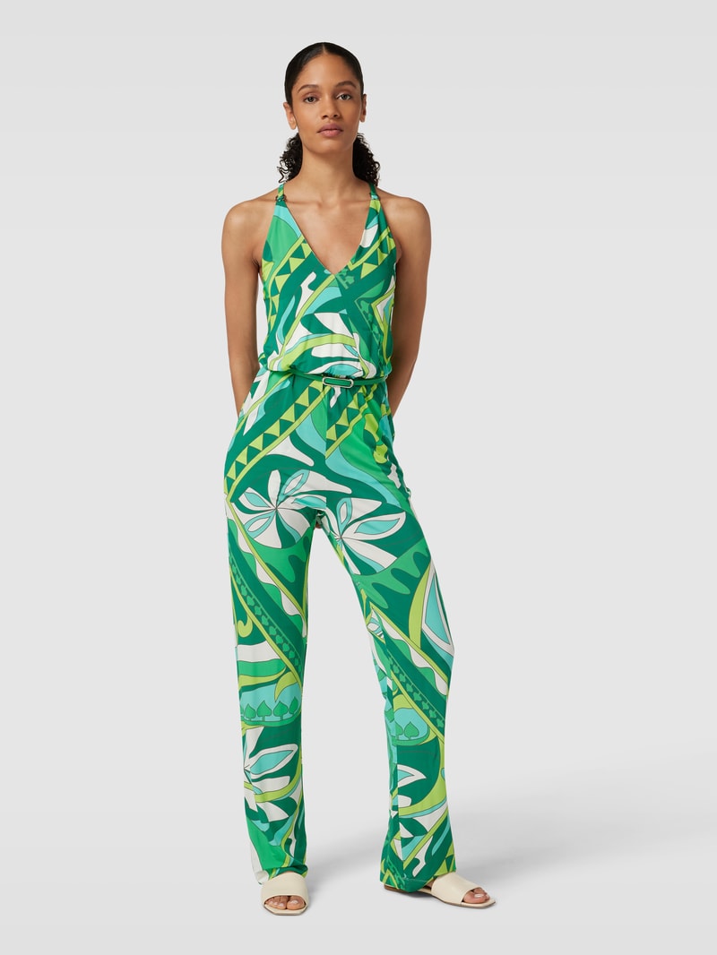 Jumpsuit mit Bindegürtel Modell 'Retro' in grün