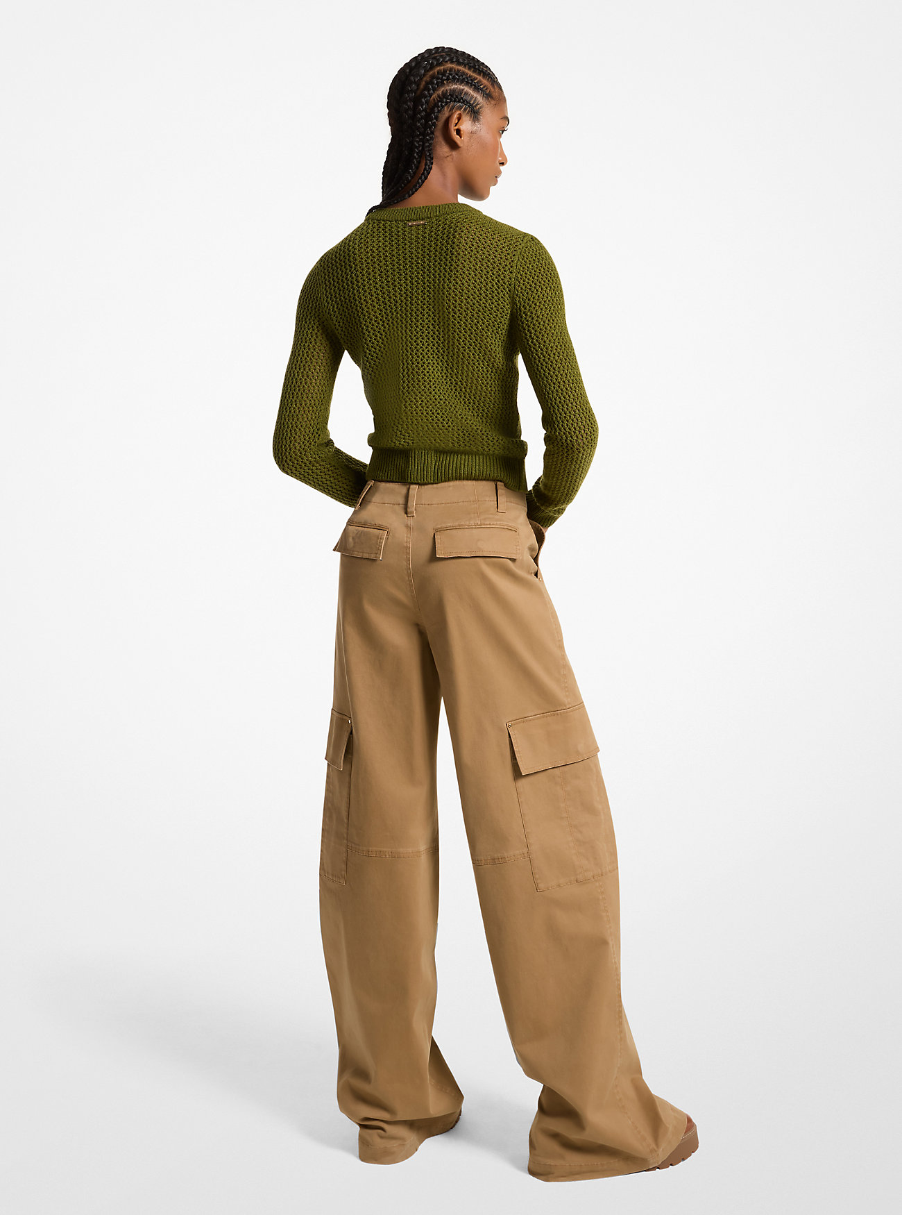 Stretch Organic Cotton Wide-Leg Cargo Pants - DARK CAMEL
