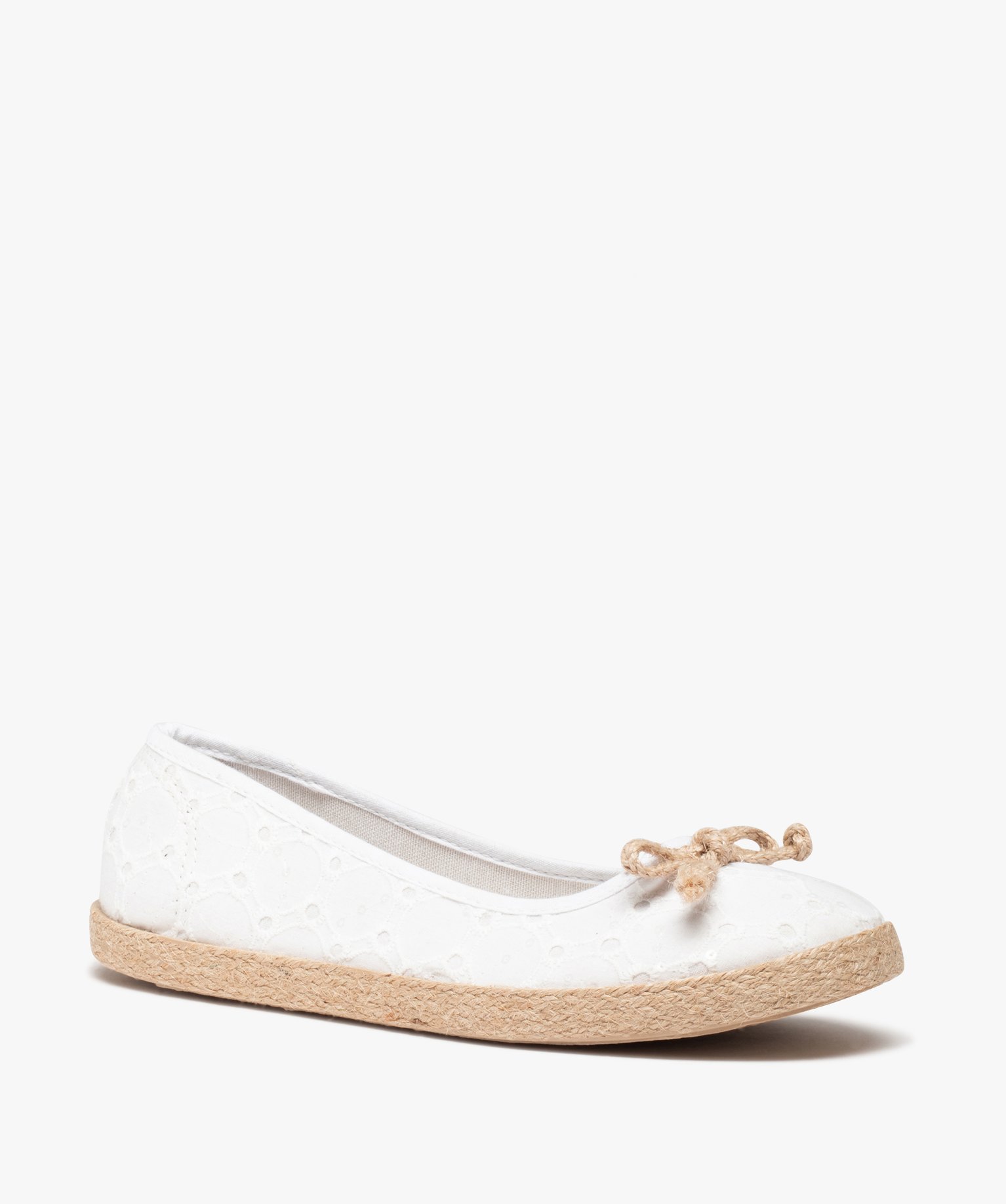 Ballerines femme en toile imprimée et semelle cordelette blanc | GEMO
