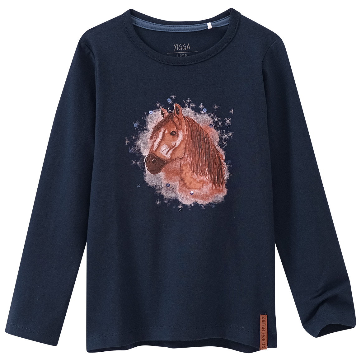 Mädchen Langarmshirt mit Pferde-Print
