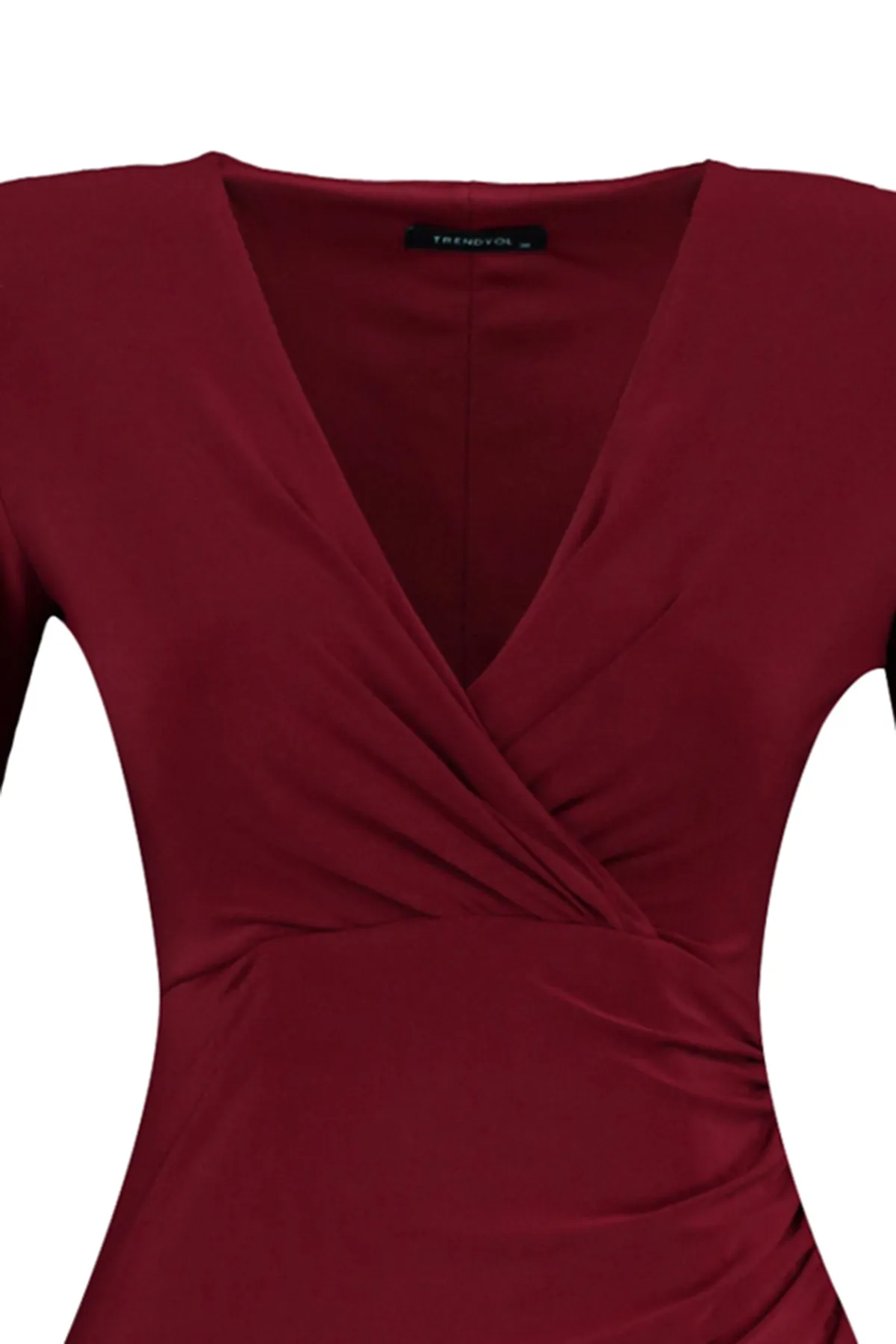 Trendyol Collection  Burgunderfarbenes, gestricktes, stilvolles Abendkleid TPRAW23EL00086