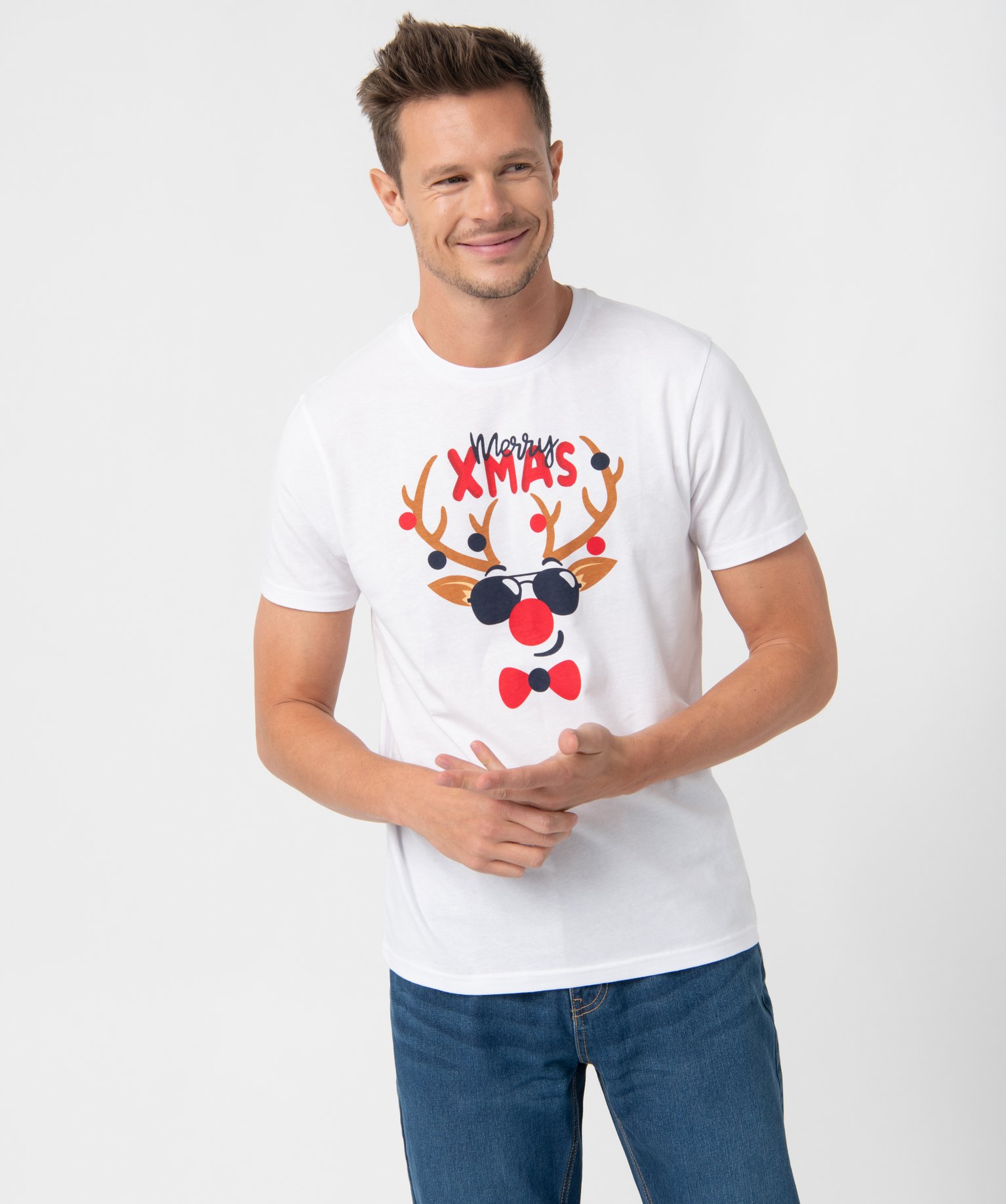 Tee-shirt homme avec motif renne spécial Nol blanc | GEMO