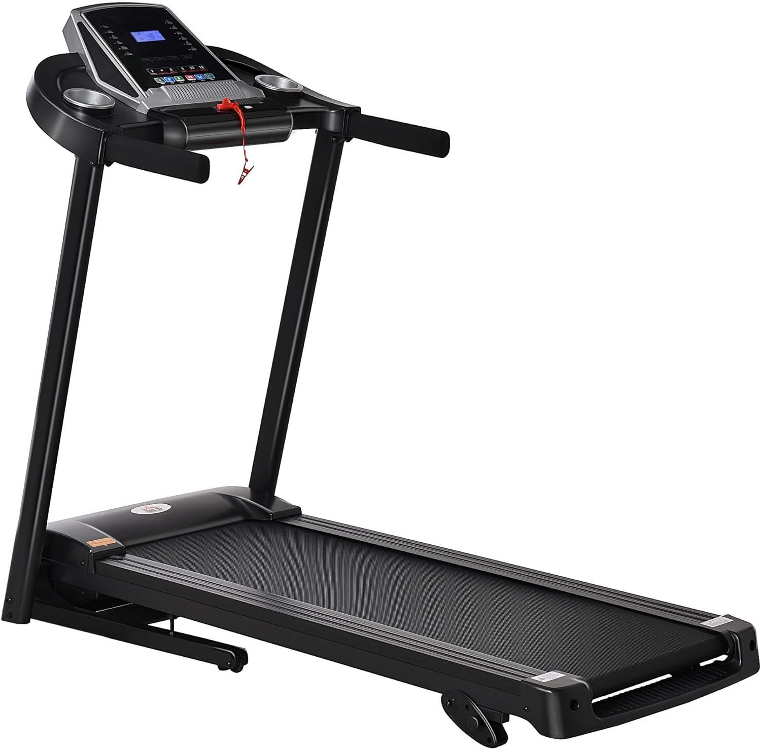 HOMCOM Laufband (Laufband Klappbar elektrisch 500W 1-12,8 km/h mit LED-Display), Handyhalterung für Home Gym Indoor Fitness Stahl ABS 142 x 66 x 127 cm