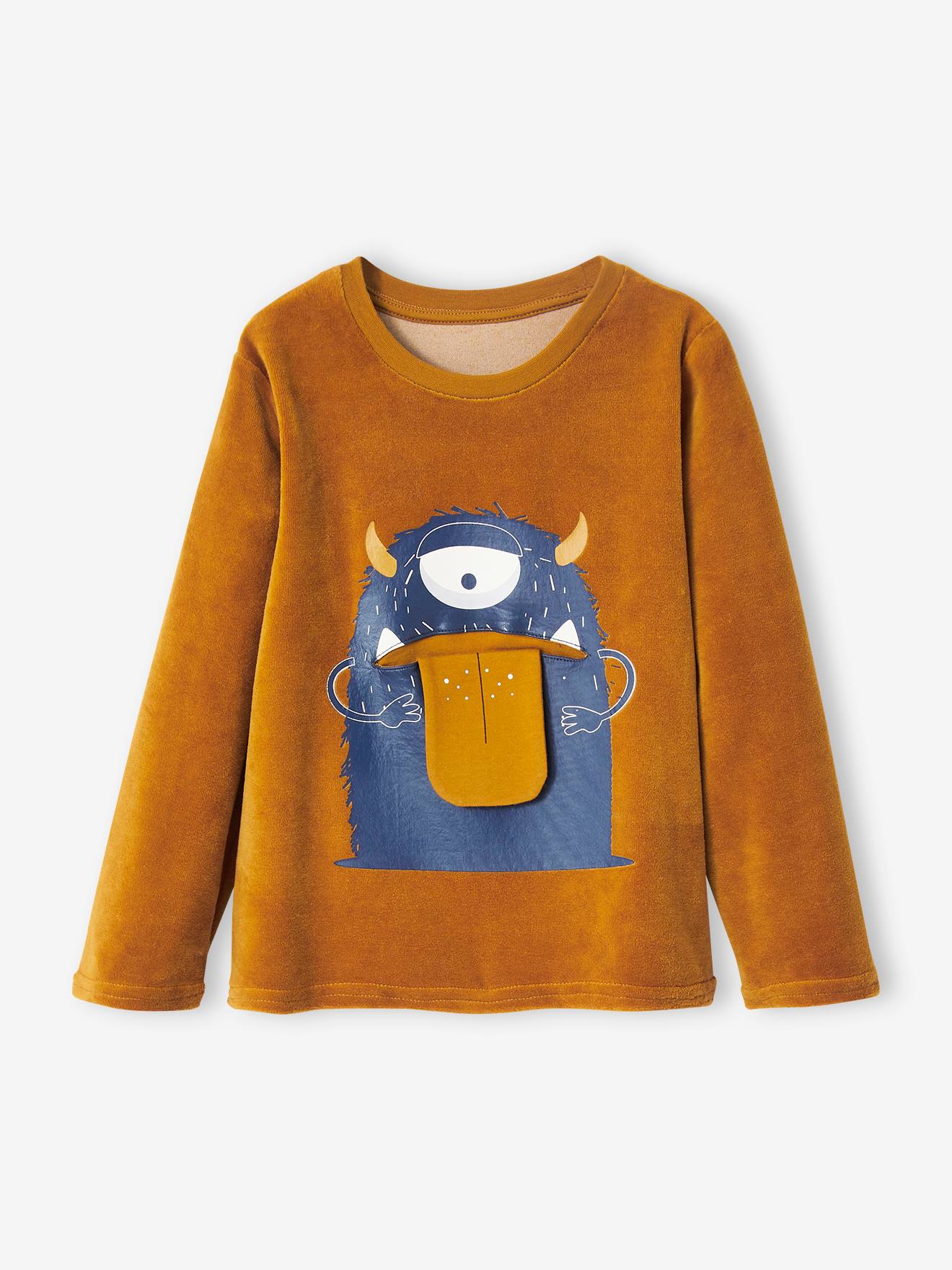 Pyjama ludique monstre velours garçon caramel