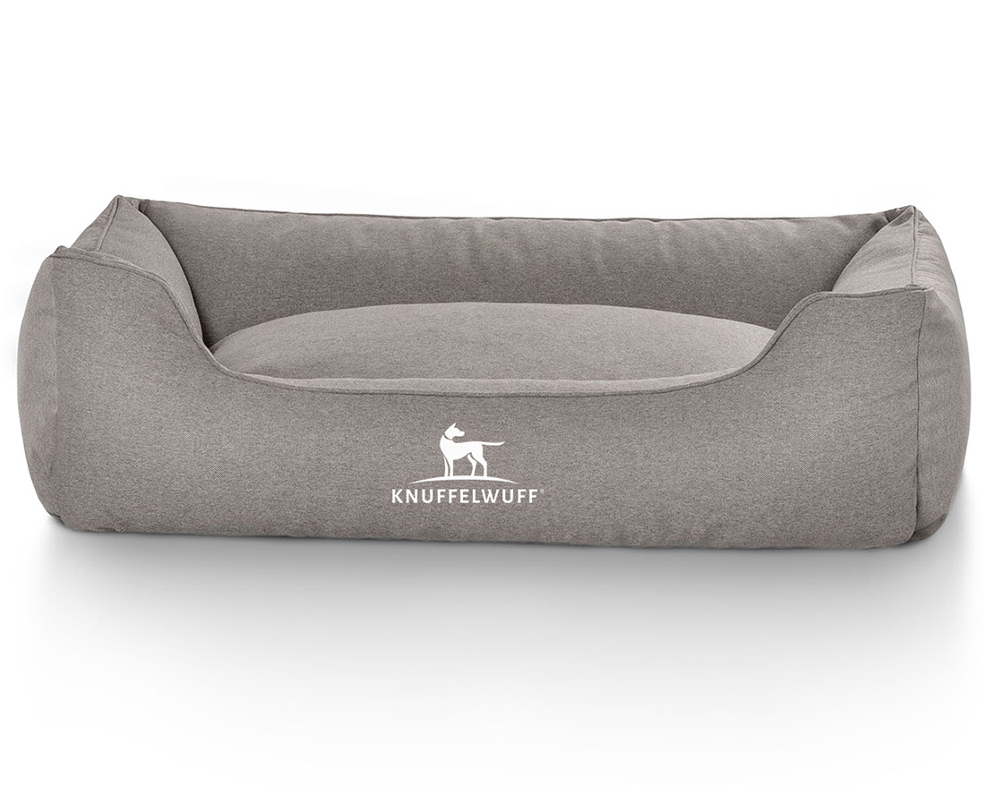 Knuffelwuff Hundebetten Knuffelwuff Hundebett Crispino aus Velours mit Handwebcharakter grau M-L