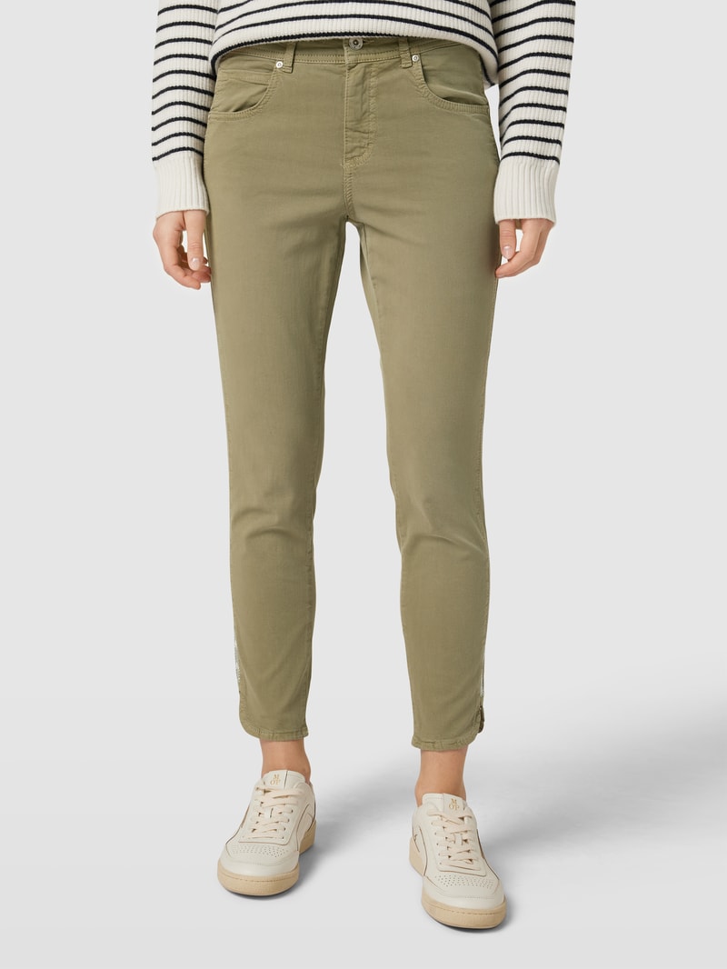 Jeans mit Label-Patch Modell 'ORNELLA' in khaki