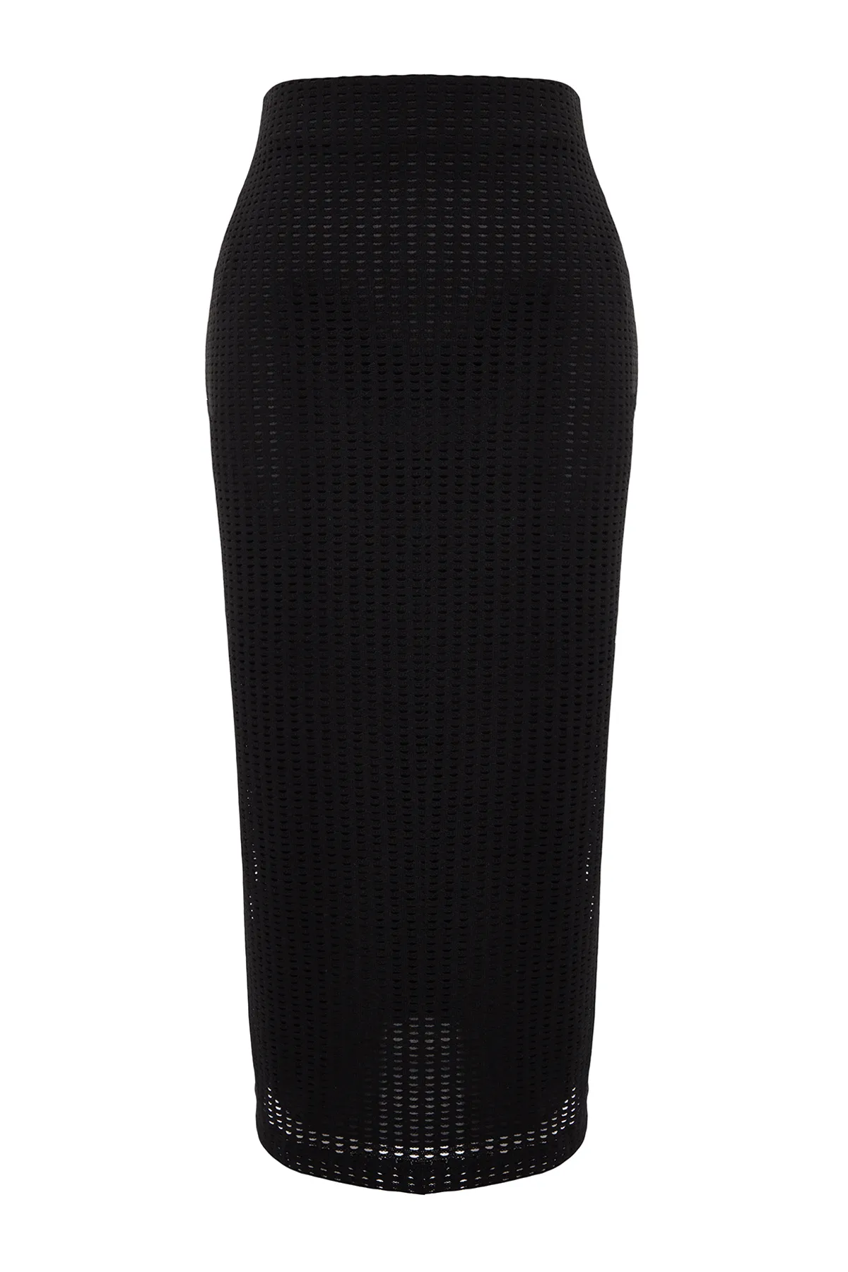 Trendyol Collection  Schwarzer Midi-Strickrock aus gefüttertem Netzstoff mit hoher Taille TWOSS23ET00379