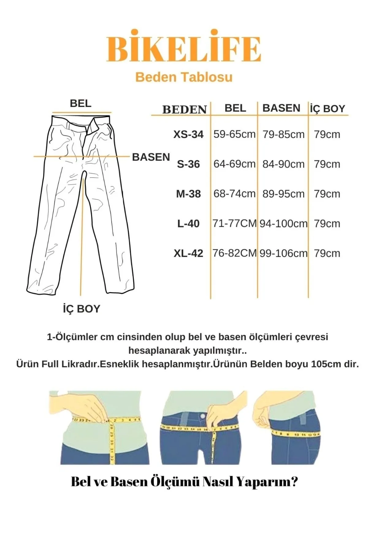 BİKELİFE  Weiße Cargo-Hose aus Lycra mit hoher Taille und weitem Bein und Tasche