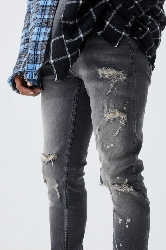 Gebleichte Skinny Stretch Jeans mit Riss am Knie