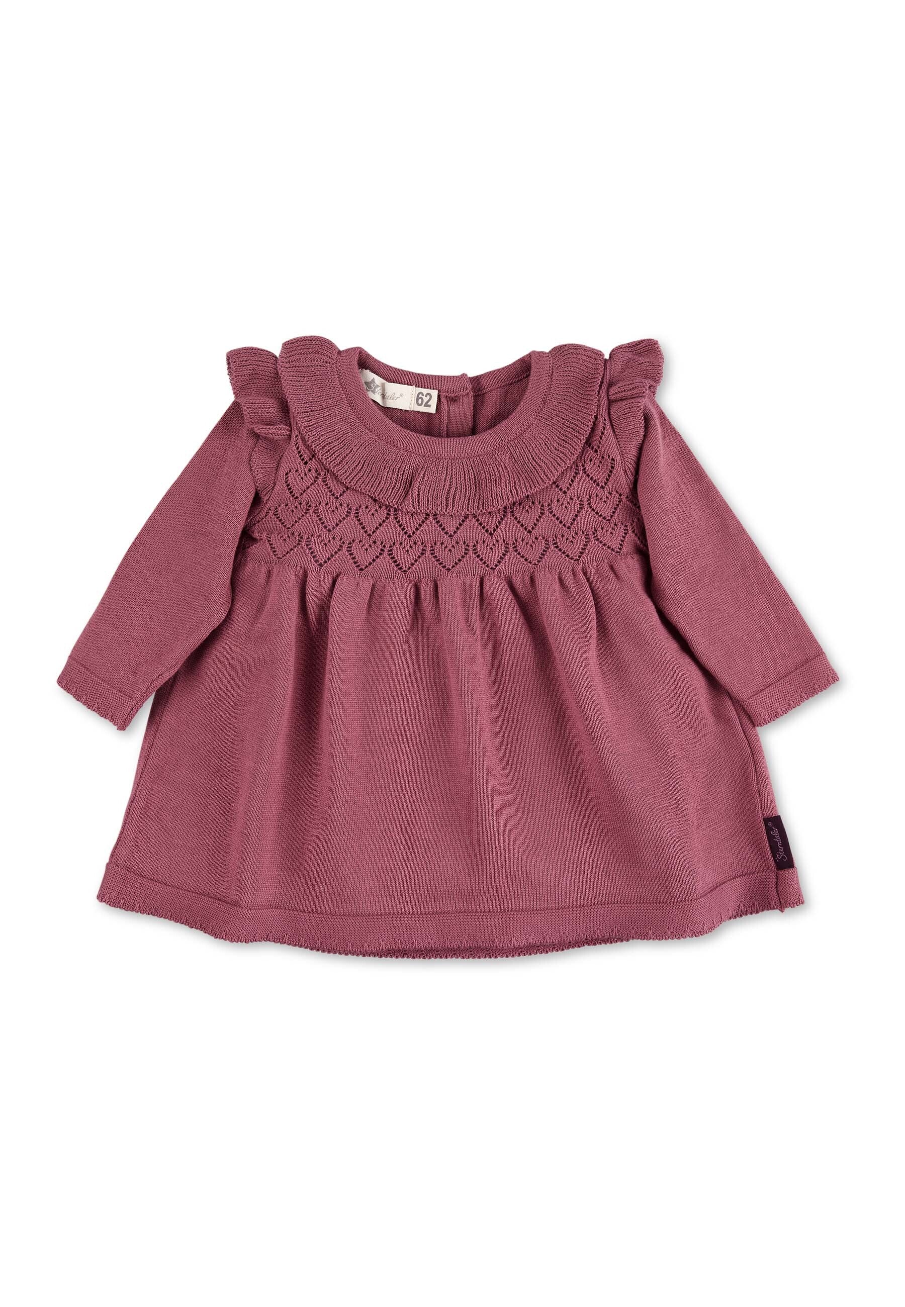 GOTS Strick-Kleid Lochmuster Herz in A-Linie, Rosa