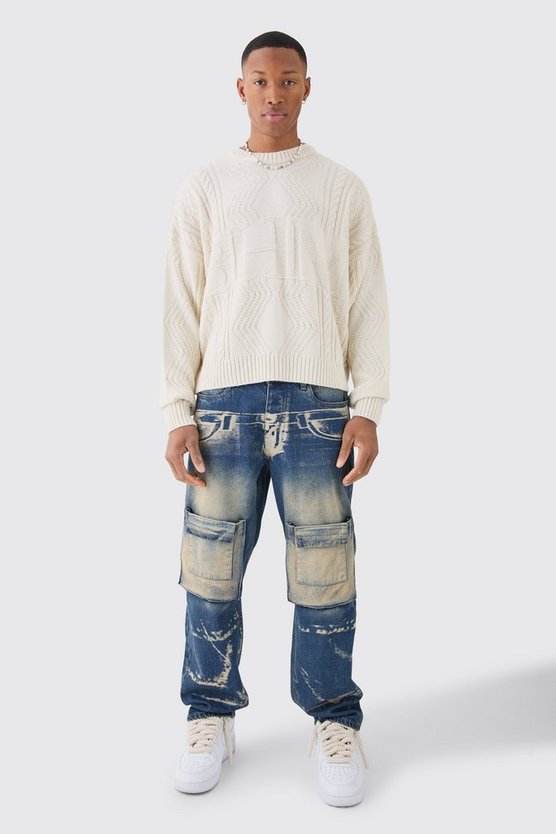 Lockere Jeans mit X-Ray Print und Acid-Waschung