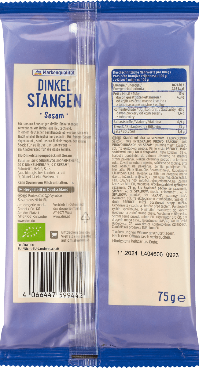 dmBio Dinkel Stangen, 75 g