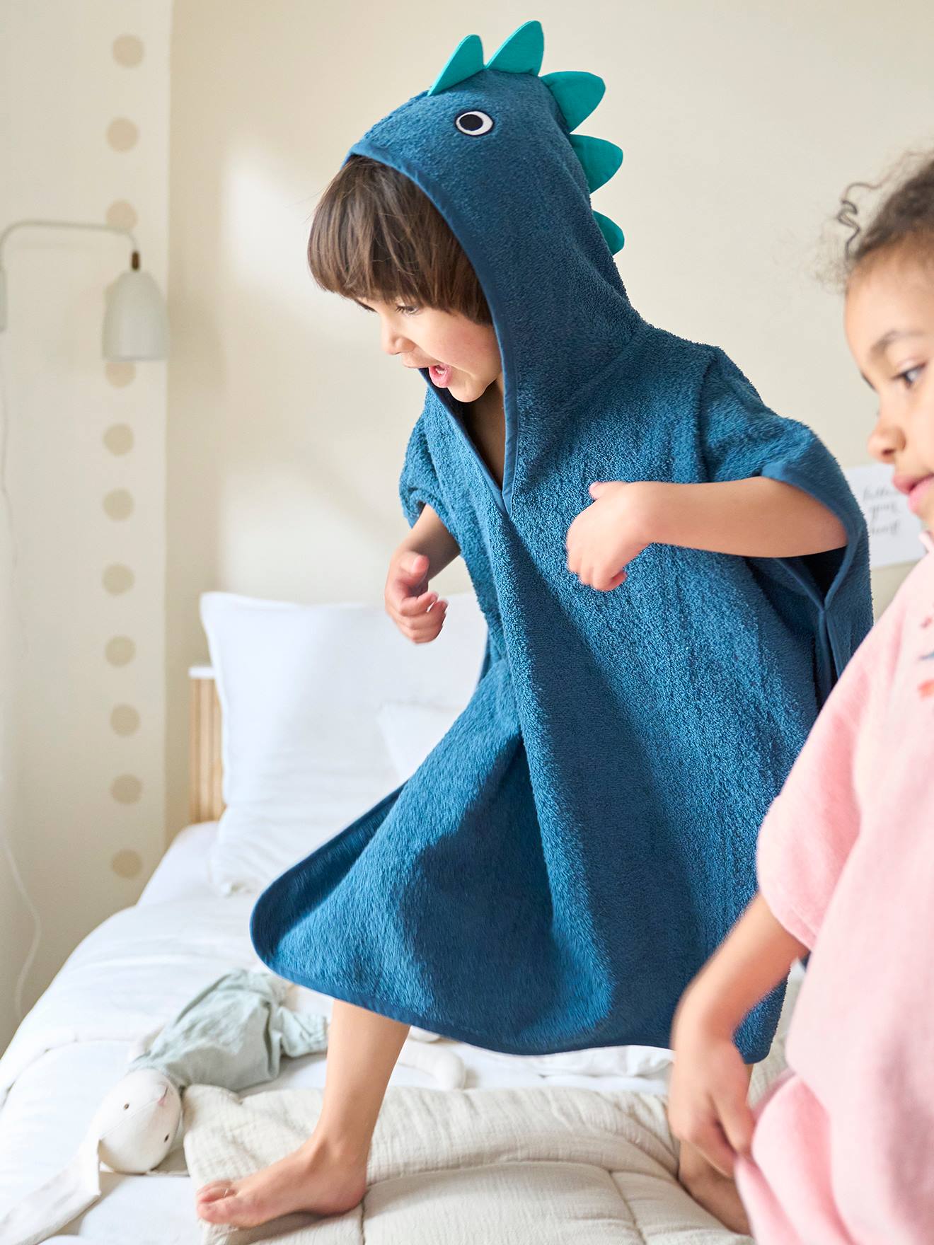 Poncho de bain enfant Dino bleu canard