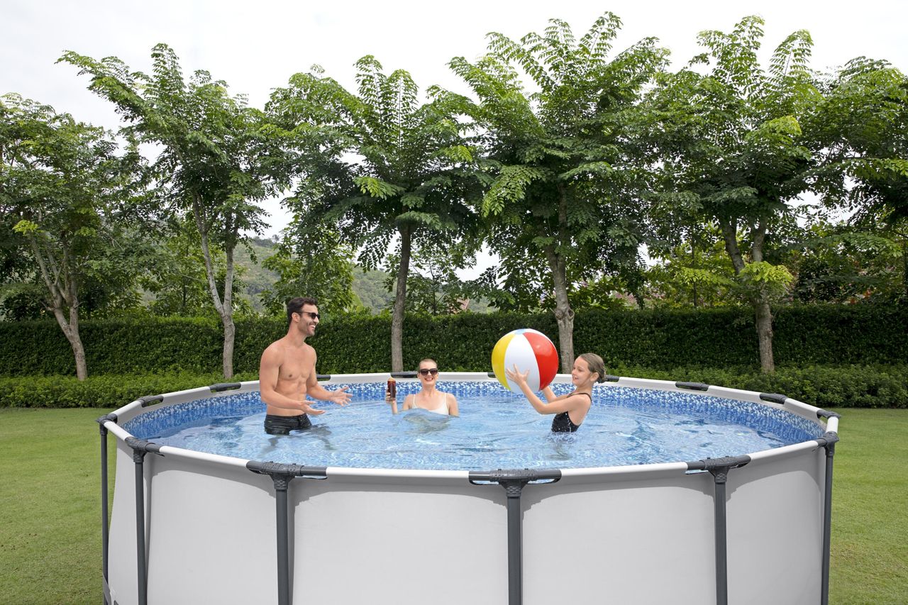 Bestway Steel Pro MAX™ Frame Pool Komplett-Set mit Filterpumpe Ø 427 x 107 cm, lichtgrau, rund