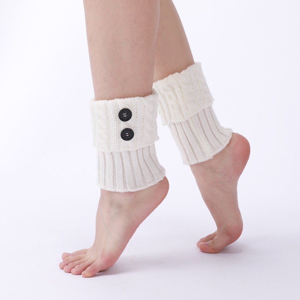 Beinstulpen Stulpen Damen Gestrickte Beinwärmer (2 paar, Socken Strümpfe Mädchen Stiefel Boot Abdeckung) Warme Winter Stricken Beinstulpen Kurze Knopf Leg Warmers