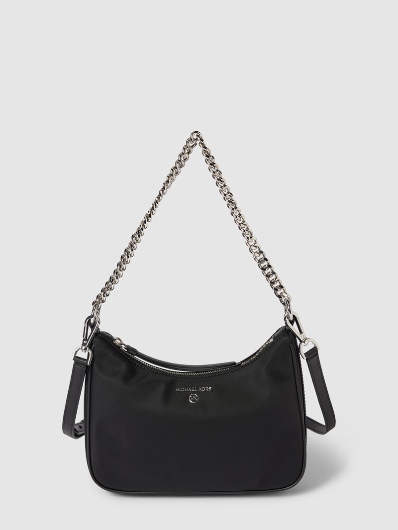 Schultertasche mit Label-Applikation Modell 'JET SET CHARM' in schwarz