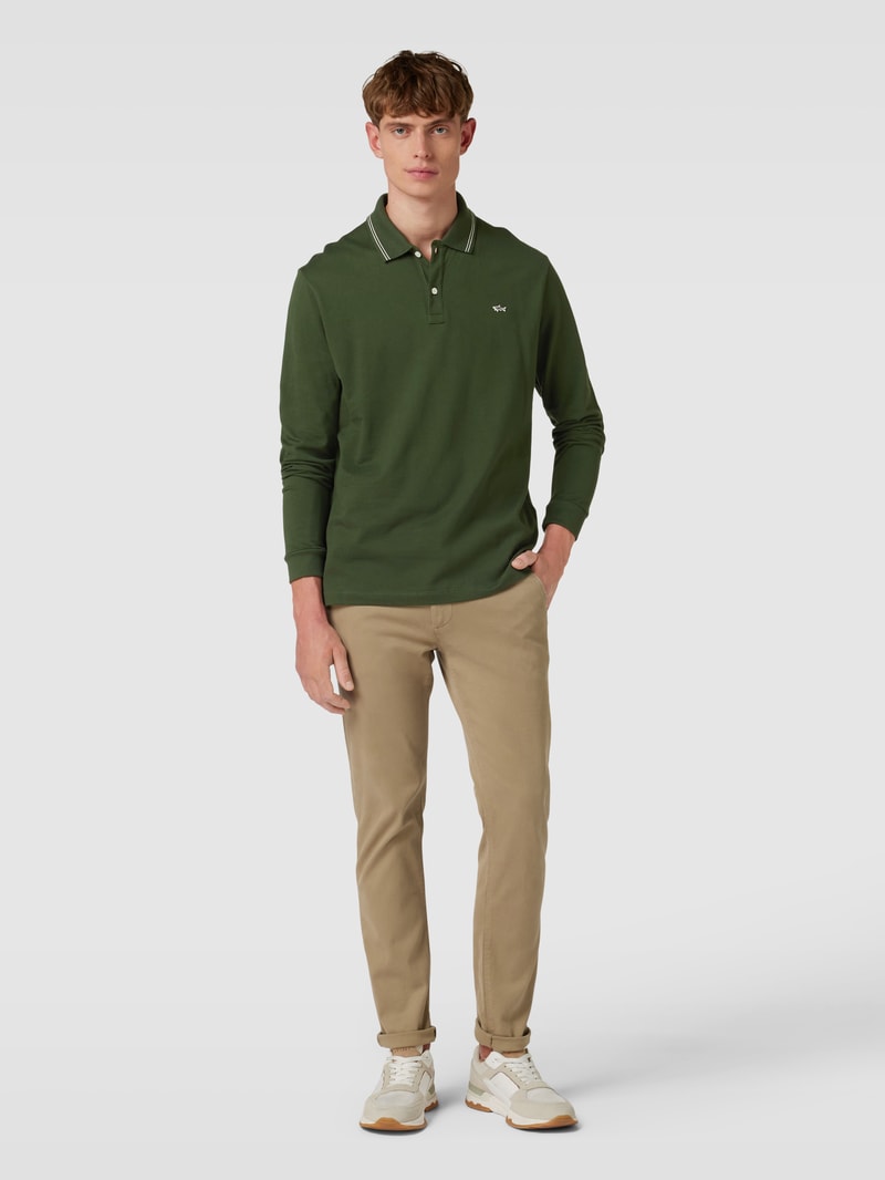Poloshirt mit Logo-Stitching in olivgrün