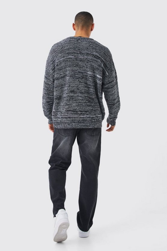 Zweifarbiger zerrissener Oversize Strickpullover