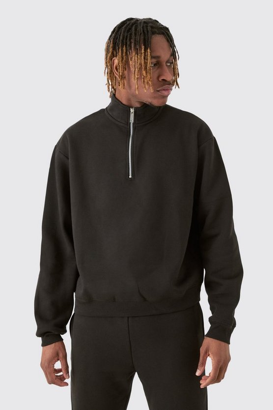 Tall kastiger Oversize Sweatshirt-Trainingsanzug mit 1/4 Reißverschluss