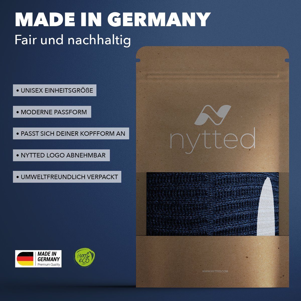 NYTTED® Strickmütze - 100% Merino-Wolle - Made in Germany - Wintermütze für Herren & Damen