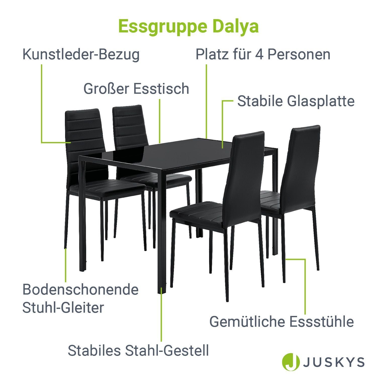 Juskys Essgruppe Dalya, (5-tlg), großer Esstisch, modern, einzigartiger Sitzkomfort