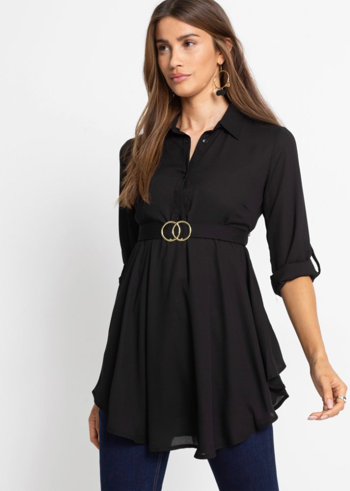 Longbluse mit Gürtel mit recyceltem Polyester