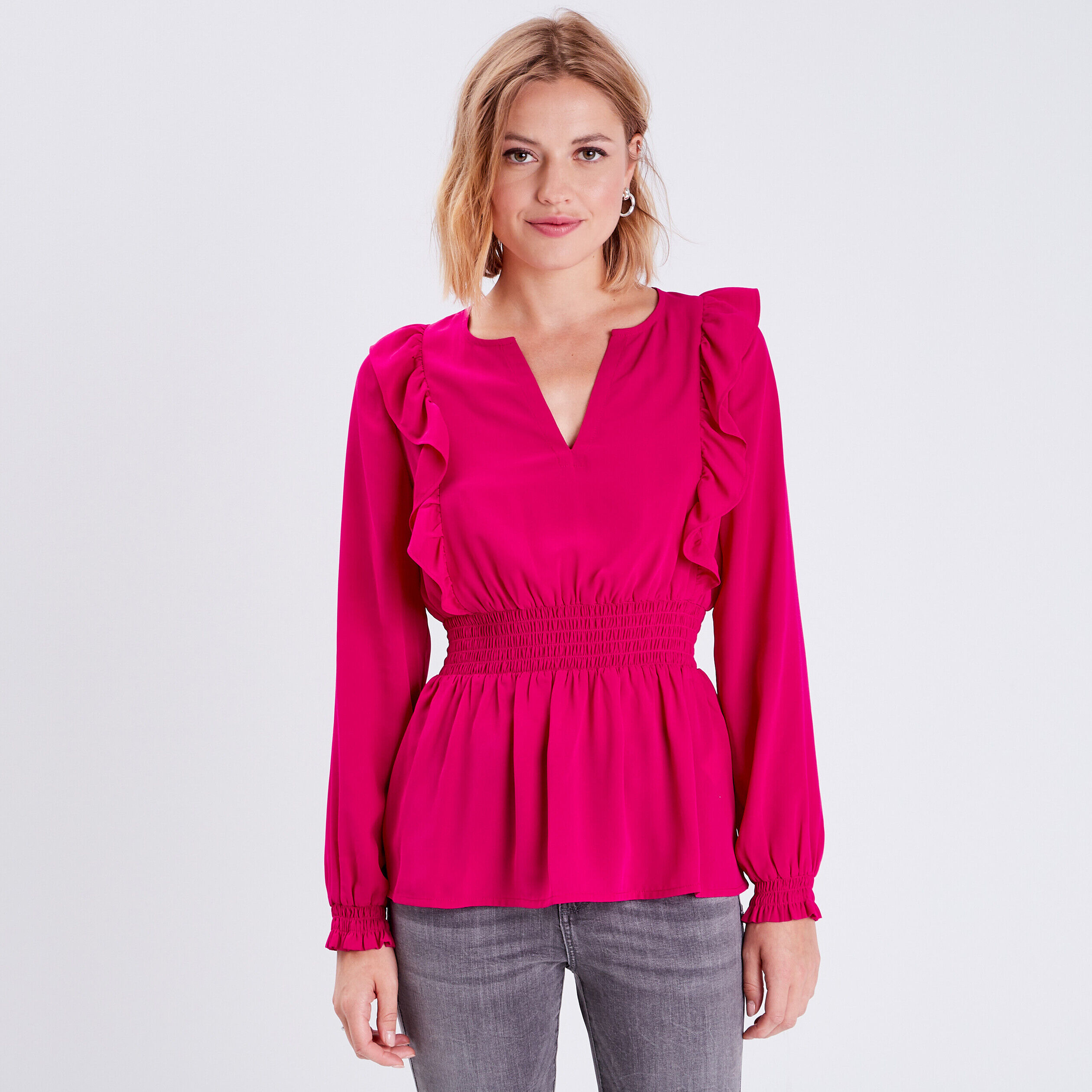 Blouse manches longues rose fushia femme | Cache Cache