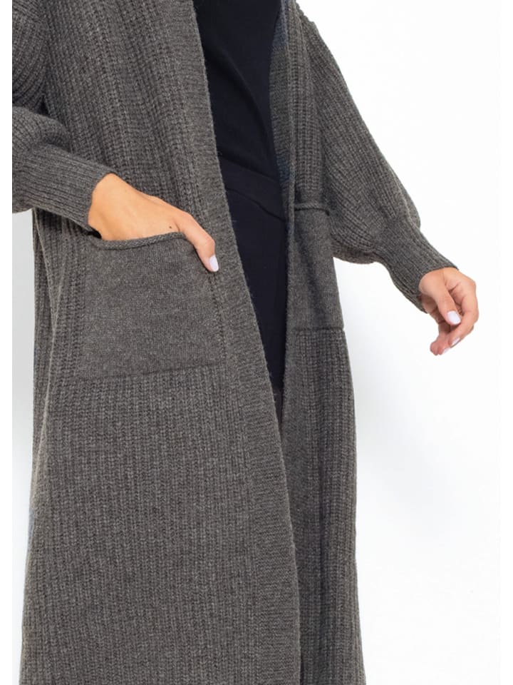 SASSYCLASSY Lang Cardigan mit Taschen in Dunkelgrau günstig kaufen