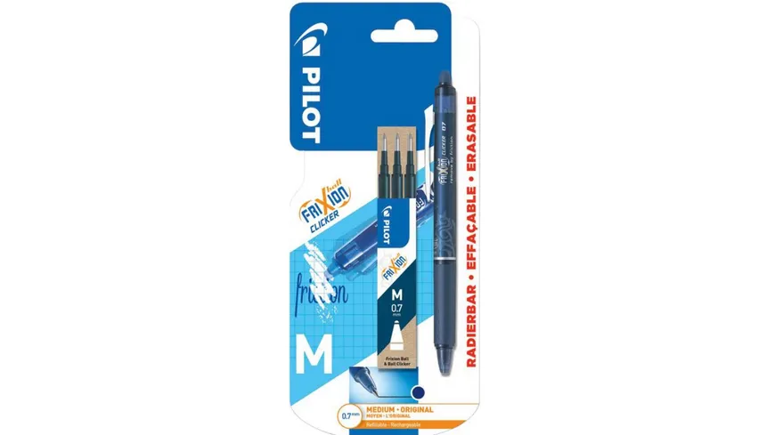 PILOT Tintenroller FriXion Clicker 0.7 (M) + Mine Schwarzblau 3er Blister