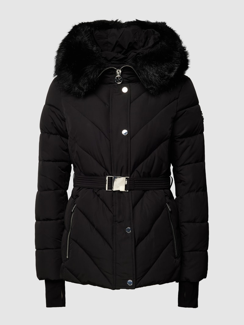 Steppjacke mit Kunstfellbesatz in schwarz