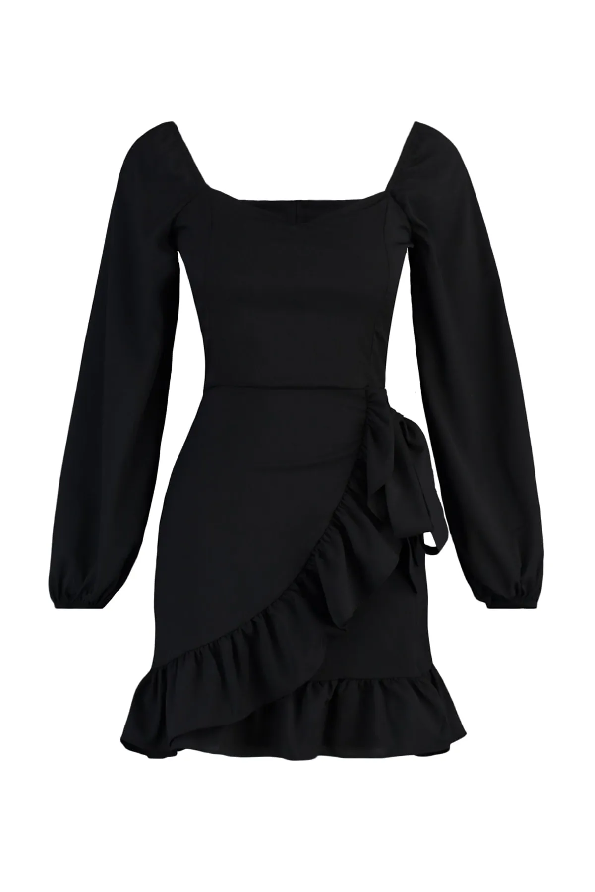 Trendyol Collection  Schwarzes Volant-Super-Mini-Webkleid TWOAW23EL00399
