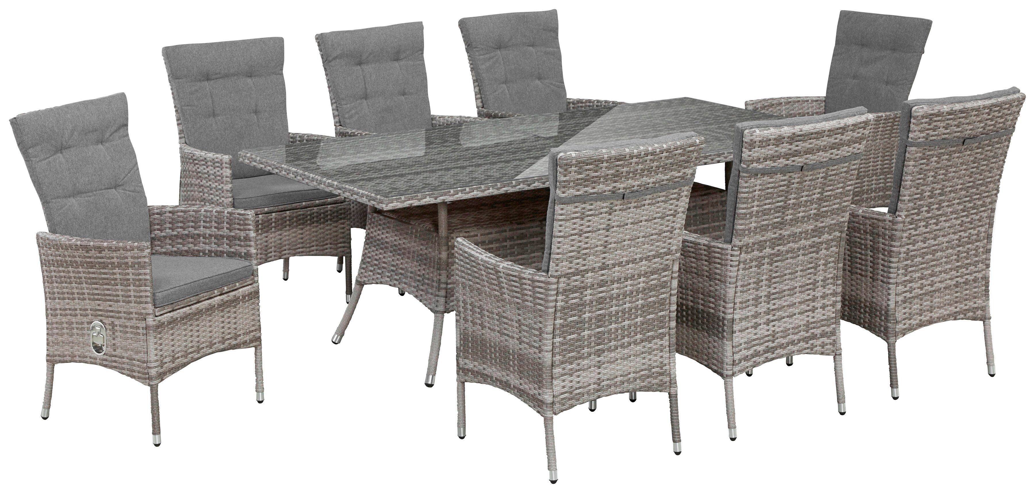 KONIFERA Garten-Essgruppe Belluno, (17-tlg), 8 Sessel, Tisch 200x100 cm, Polyrattan