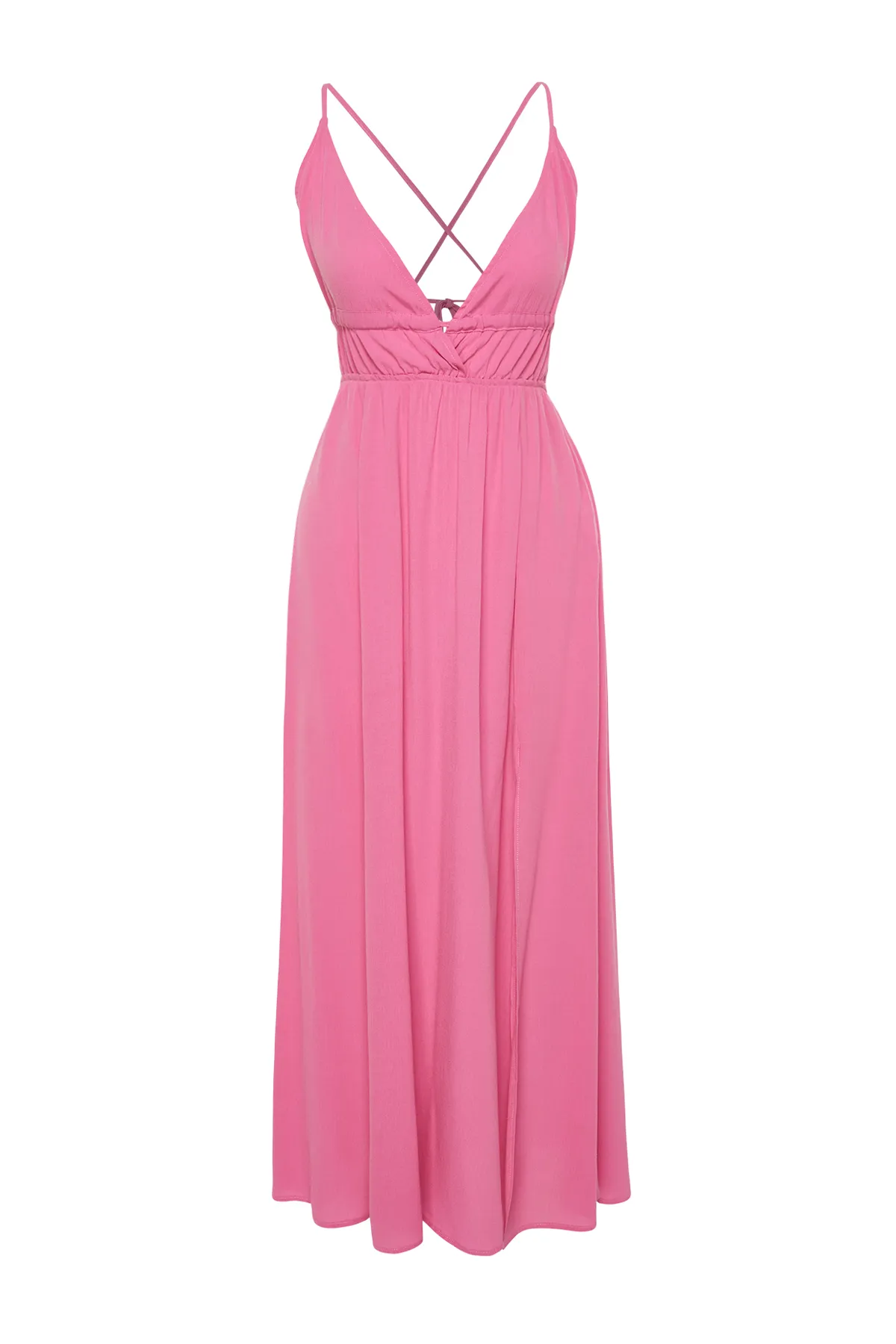 Trendyol Collection  Rosa, gewebtes, gerafftes Maxi-Strandkleid TBESS23EL00063