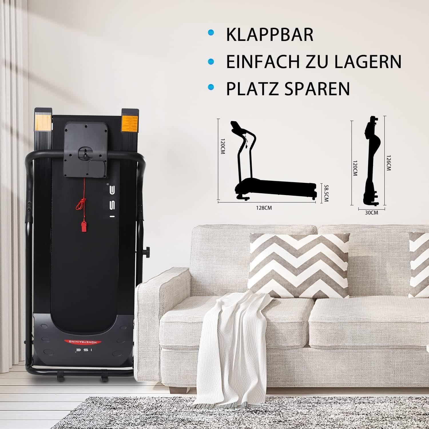 ISE Laufband (LCD Display&Bluetooth APP, verstellbar Programmen, SY-1007), klappbar für zuhause, 750W Motor für Lauftraining mit LCD Display