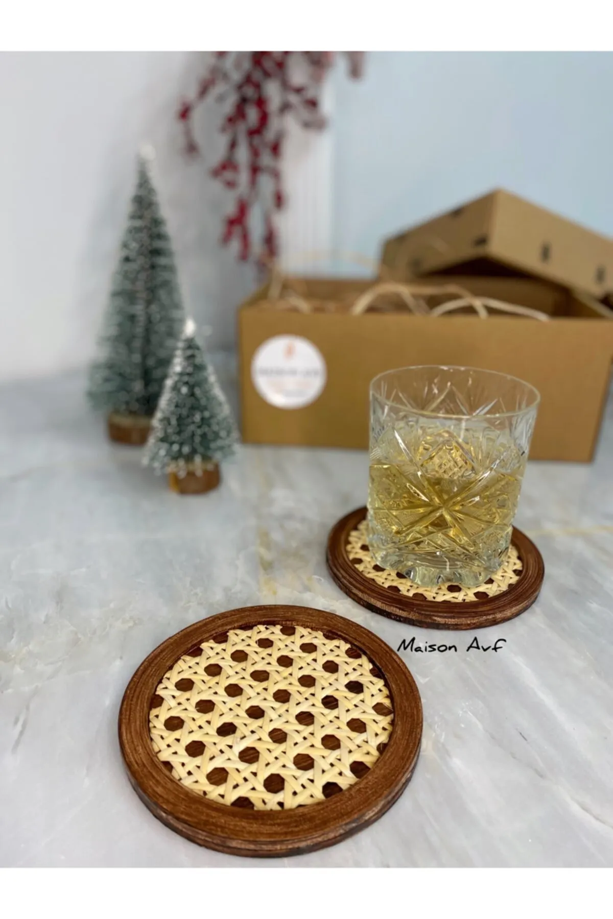 Maison Avf  2-teilige Rattan-Hazeran-Untersetzer in Antikfarbe (100 % natürliches Hazeran) M042