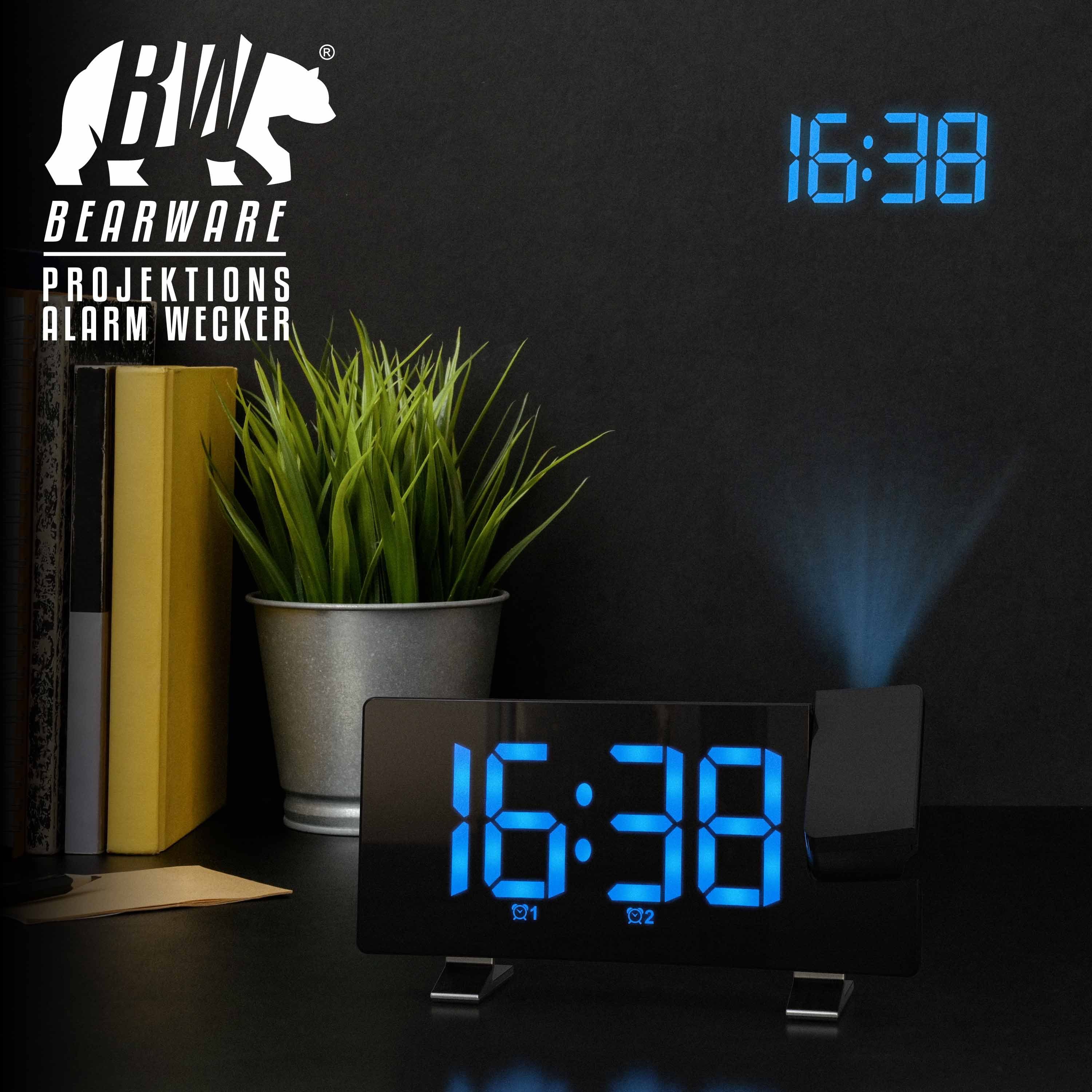 Brandson Projektionswecker Projektions Radio Wecker digital - Dimmer – Snooze – 15 Radiospeicher