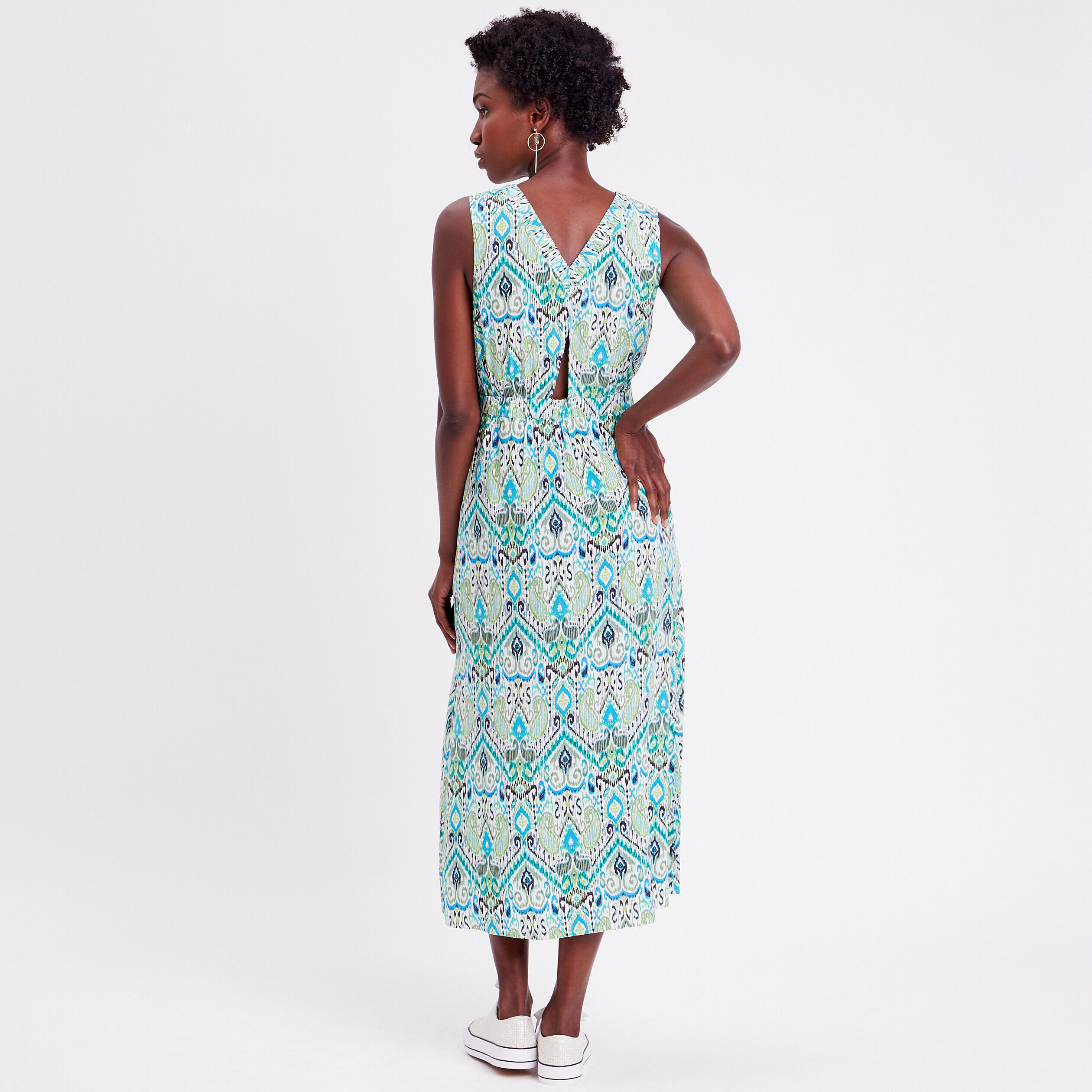 Robe longue évasée col en V blanc femme | Cache Cache