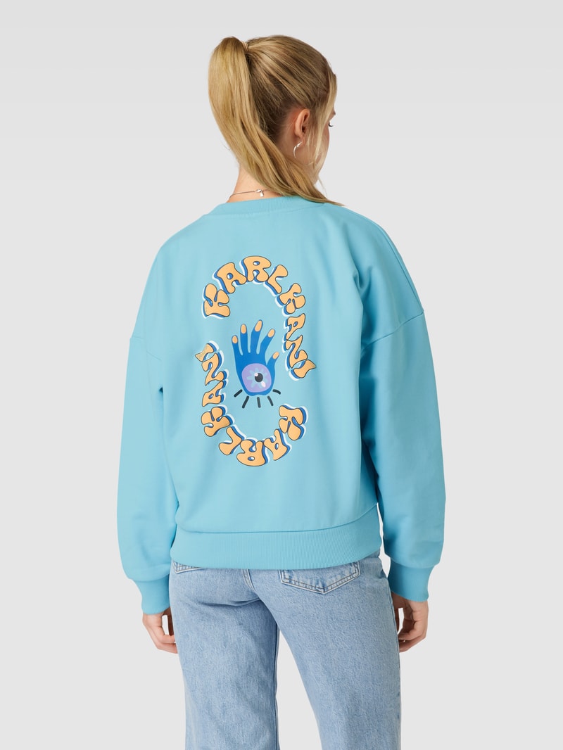 Sweatshirt mit Label-Stitching Modell 'Woven' in ozean blau