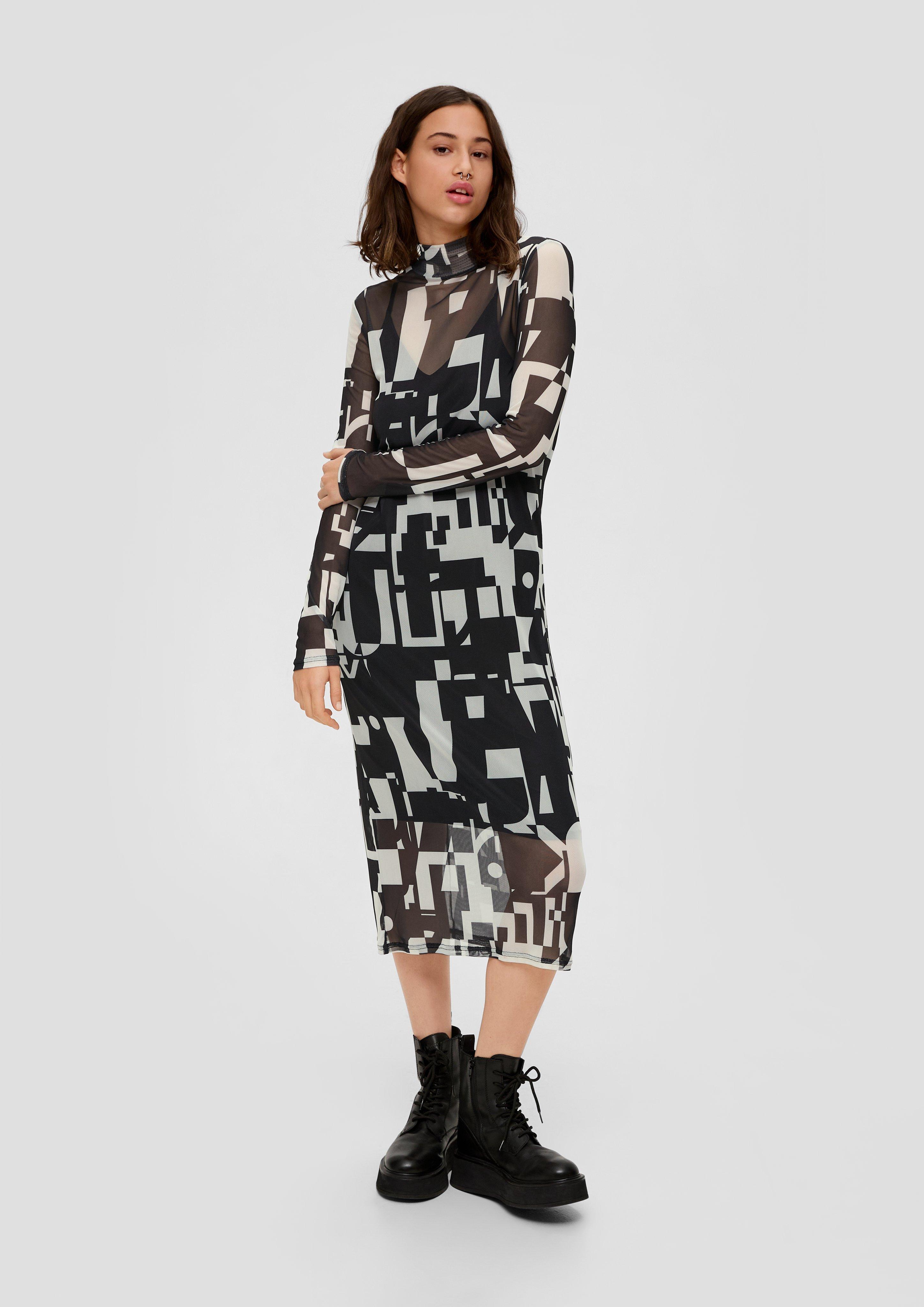 Midikleid mit All-over-Print aus Mesh  2140627-99A2