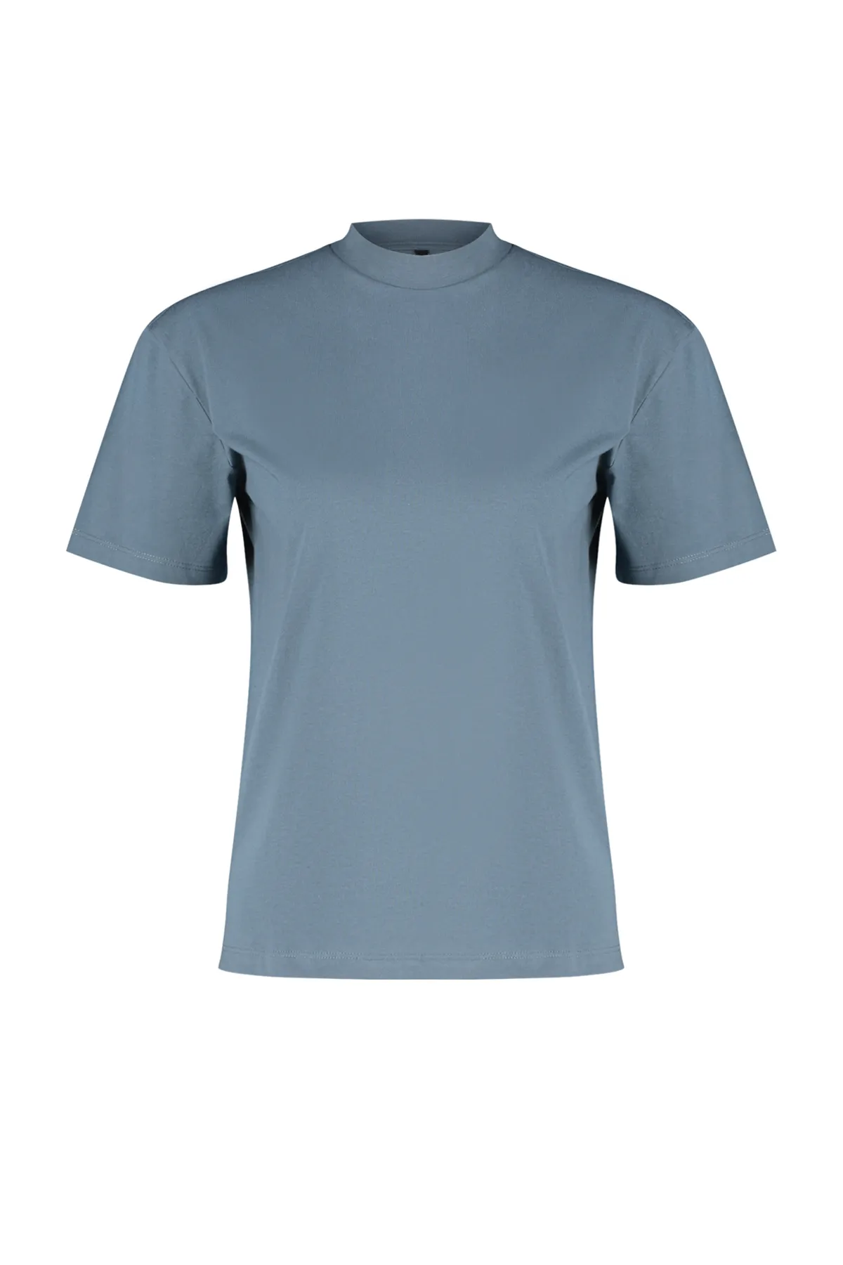 Trendyol Collection  Dunkelgraues Basic-Strick-T-Shirt aus 100 % Baumwolle mit Stehkragen TWOAW20TS0096