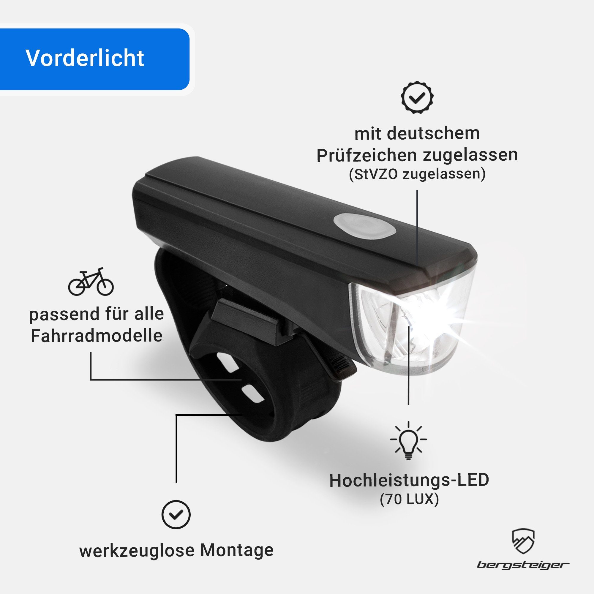 bergsteiger Fahrradbeleuchtung Licht LED Set, Lampenset, Fahrradbeleuchtung, Original Fahrrad-Zubehör